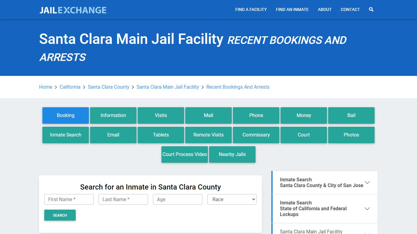 Santa Clara Main Jail Facility Recent Bookings And Arrests