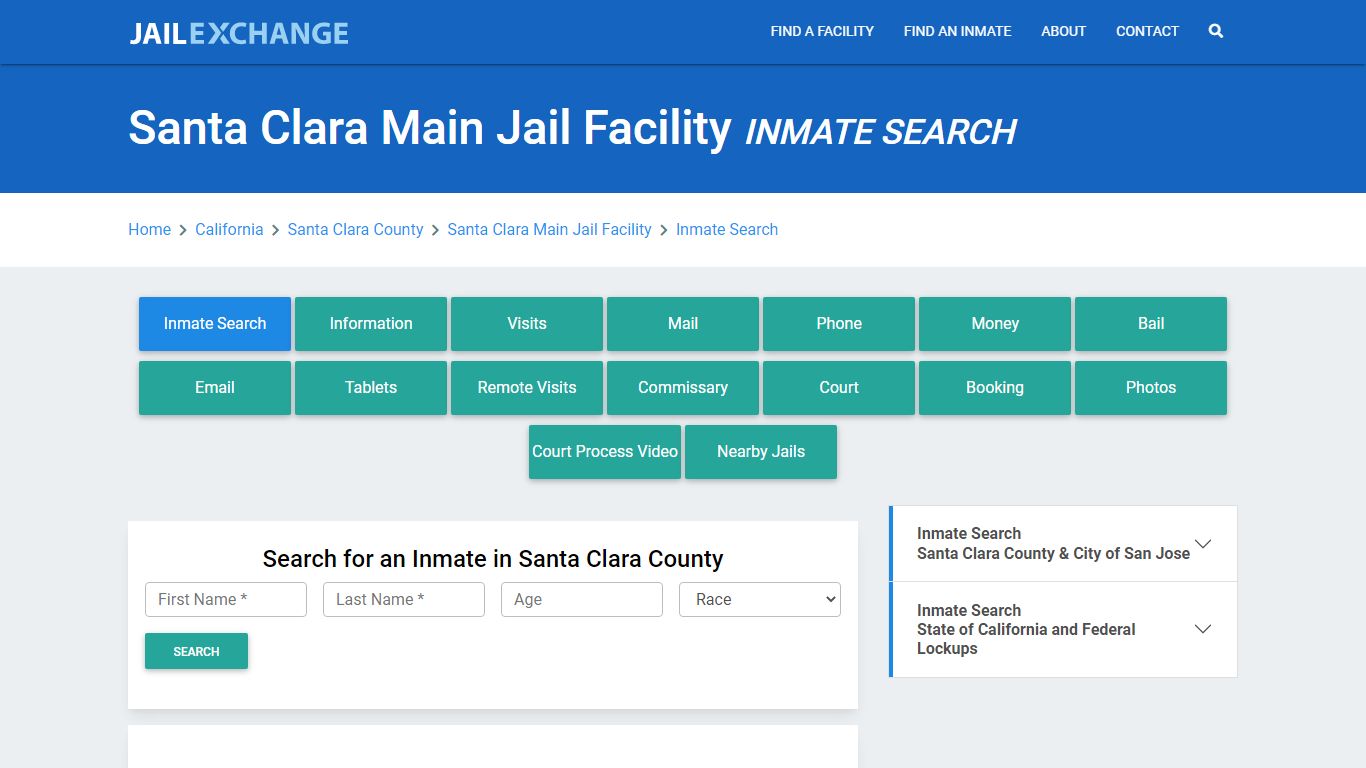 Santa Clara Main Jail Facility Inmate Search - Jail Exchange