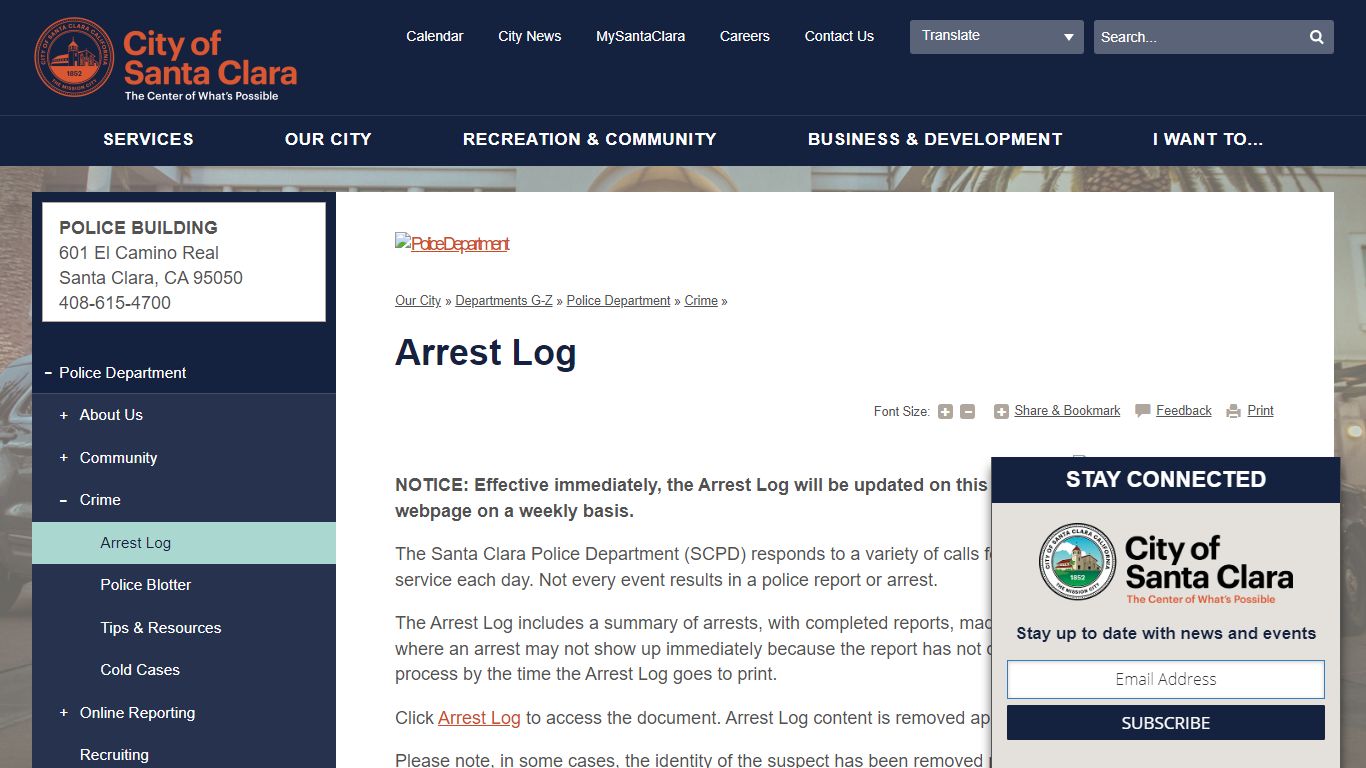 Arrest Log | City of Santa Clara